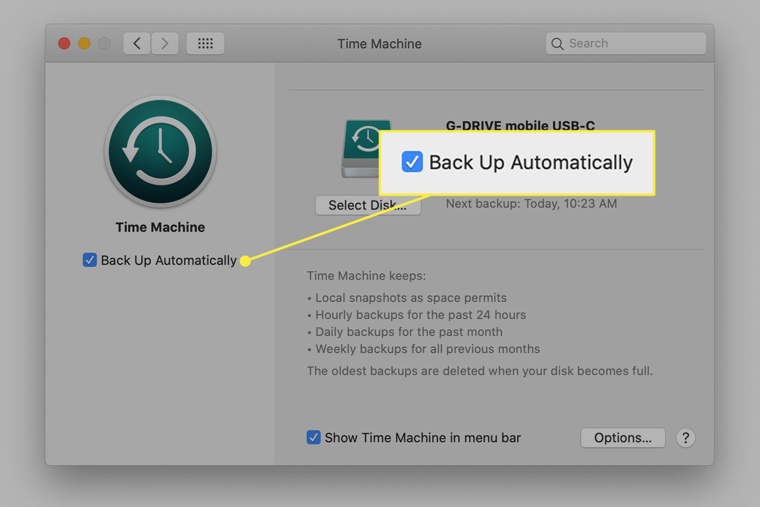 choose files for backup in time machine for mac